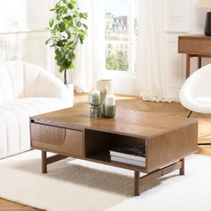 MARIO - Table basse couleur naturelle 2 tiroirs motif arrondi 2 niches