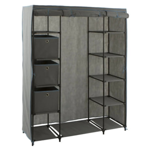 Armoire penderie 3 boîtes tissu gris anthracite