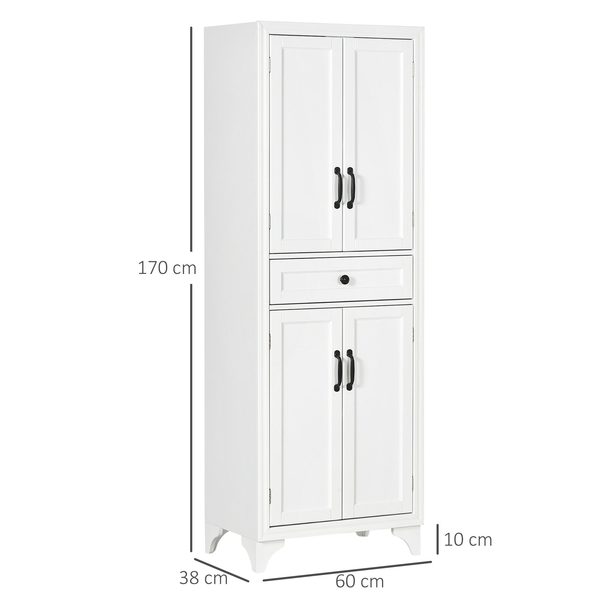 Buffet haut 4 portes 2 étagères tiroir coulissant MDF blanc