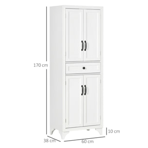 Buffet haut 4 portes 2 étagères tiroir coulissant MDF blanc