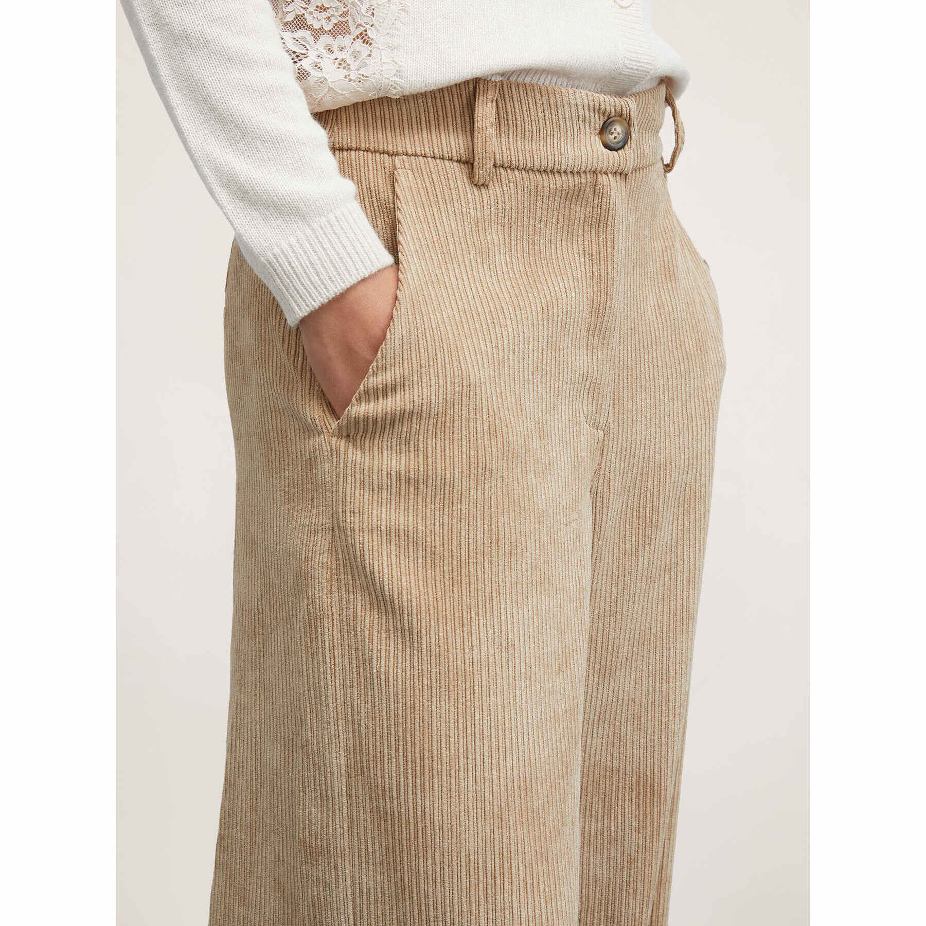 Motivi - Pantaloni palazzo in velluto a coste - Beige