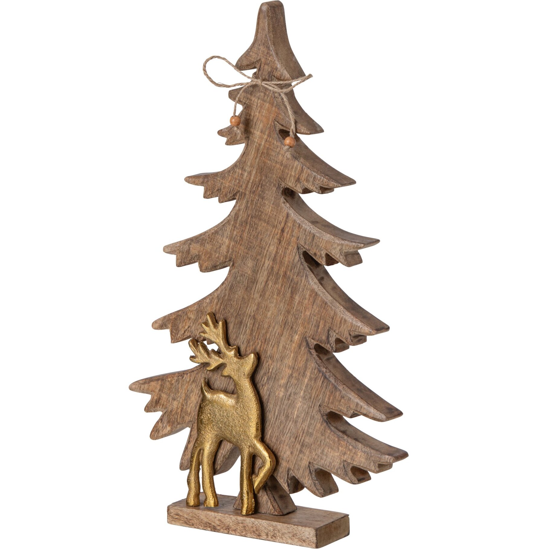 J-Line sapin avec renne - bois de manguier - naturel/doré - medium