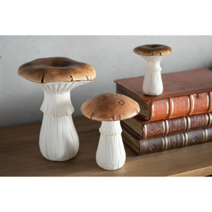 J-Line décoration Champignon - porcelaine - blanc/marron - large - 2 pcs