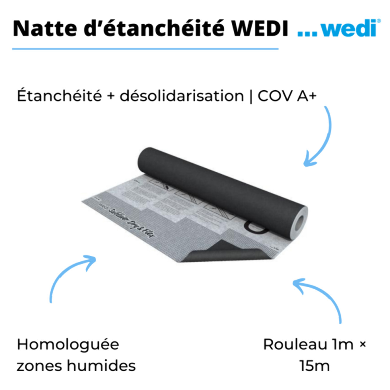 Natte d'étanchéité et désolidarisation wedi Subliner Dry & Flex rouleau 1 m × 15 m
