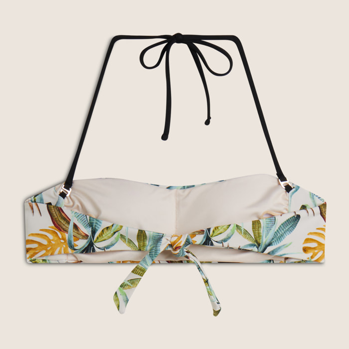 Top bikini a fascia fantasia foliage tropical