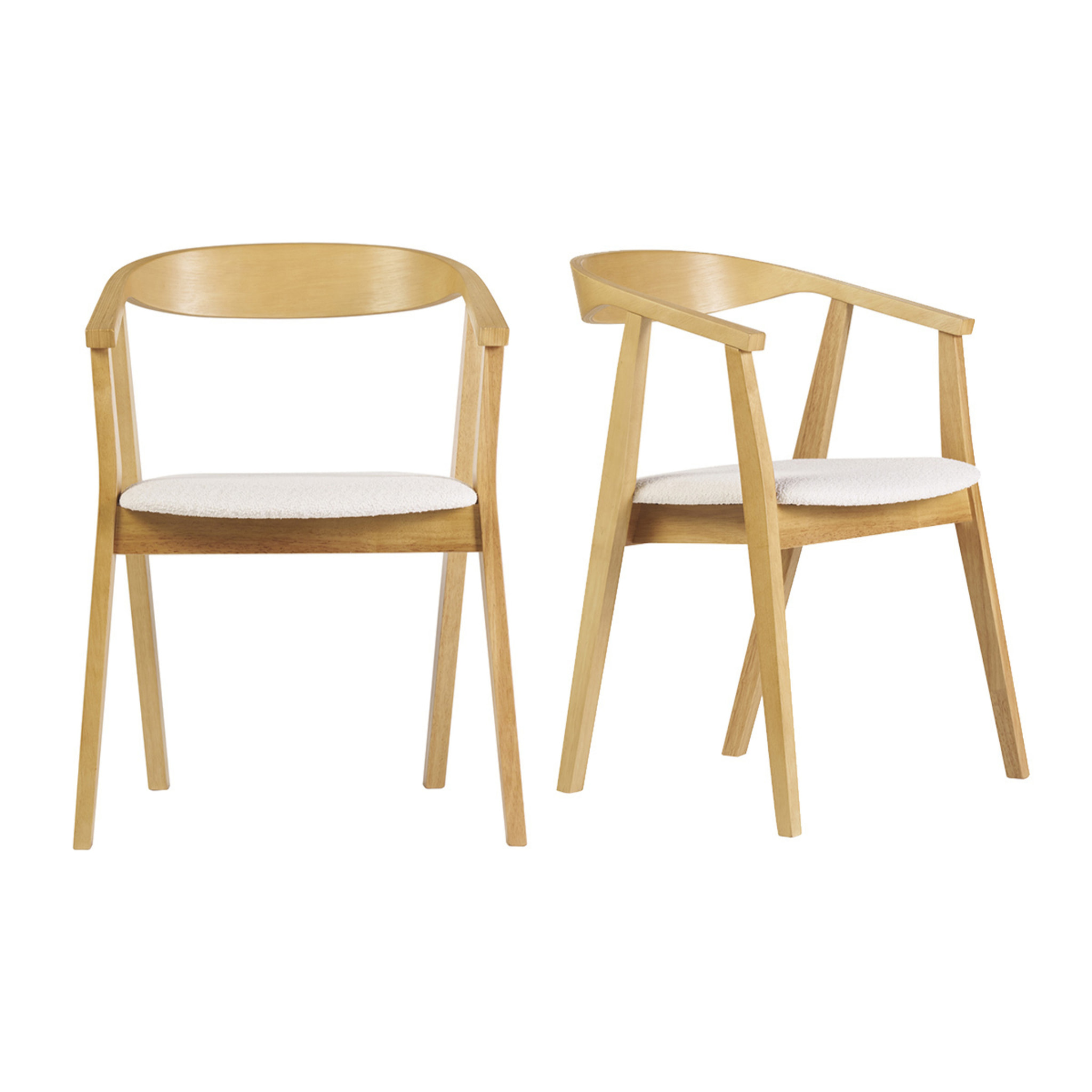 Chaises scandinaves bois clair et tissu effet laine bouclée blanc (lot de 2) BAHIA