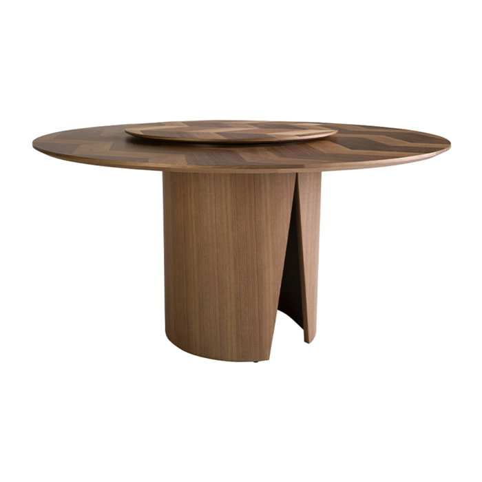 Mesa comedor Angel Cerdá redonda con tapa fija y estructura de madera chapada en nogal natural 150x150x76cm