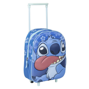 Mochila infantil trolley 3d stitch, unisex niños, azul, pequeña