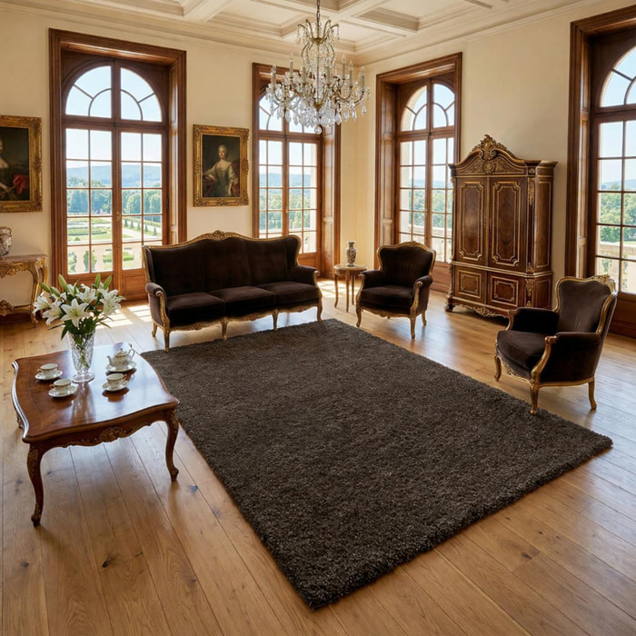 Tapis longs poils shaggy tissé motif uni TENI