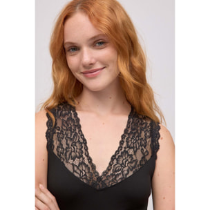 Canotta termica con scollo a V e dettagli in pizzo nero