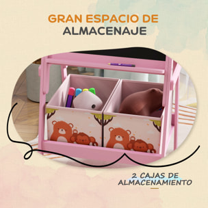 Pizarra Infantil Caballete 2 en 1 Doble Cara con Pizarra Blanca 2 Cestas de Almacenamiento Caballete Pintura Niños con Estampado de Animales 53,5x49x113 cm Rosa