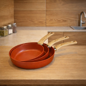 Lot de 3 poêles en aluminium recyclé brique - tous feux COLORAMA