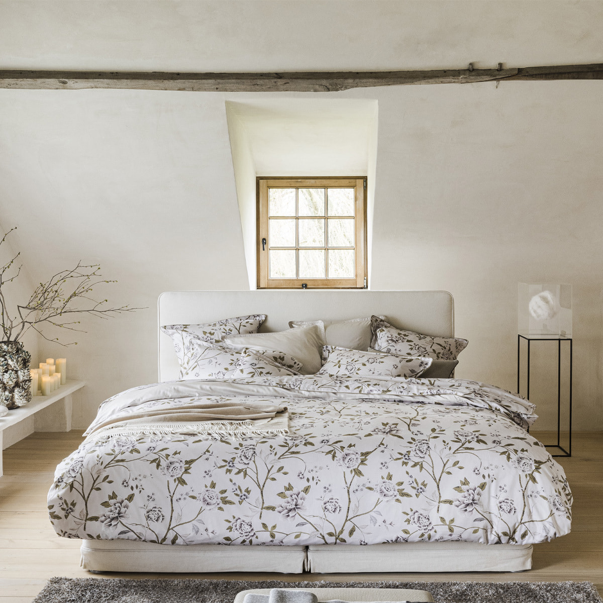 Drap plat imprimé en satin de coton bio, ÉGÉRIE, rose clair