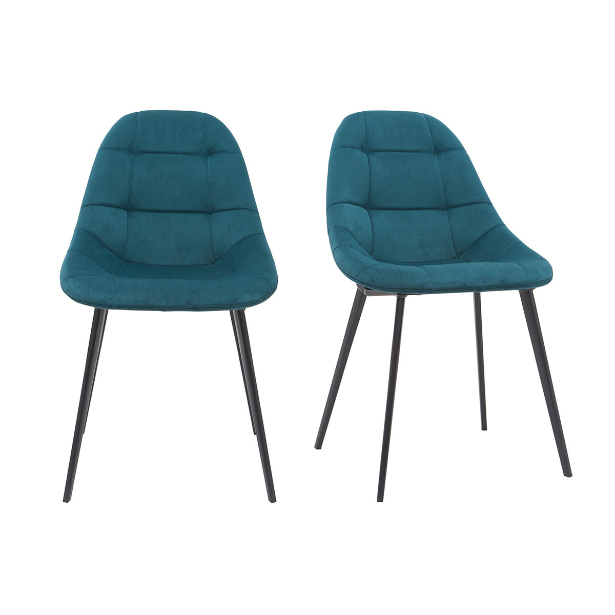 Chaises design en tissu velours bleu pétrole et métal noir (lot de 2) COX