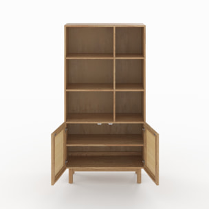 Bibliothèque en bois massif de mindi et rotin - Delya