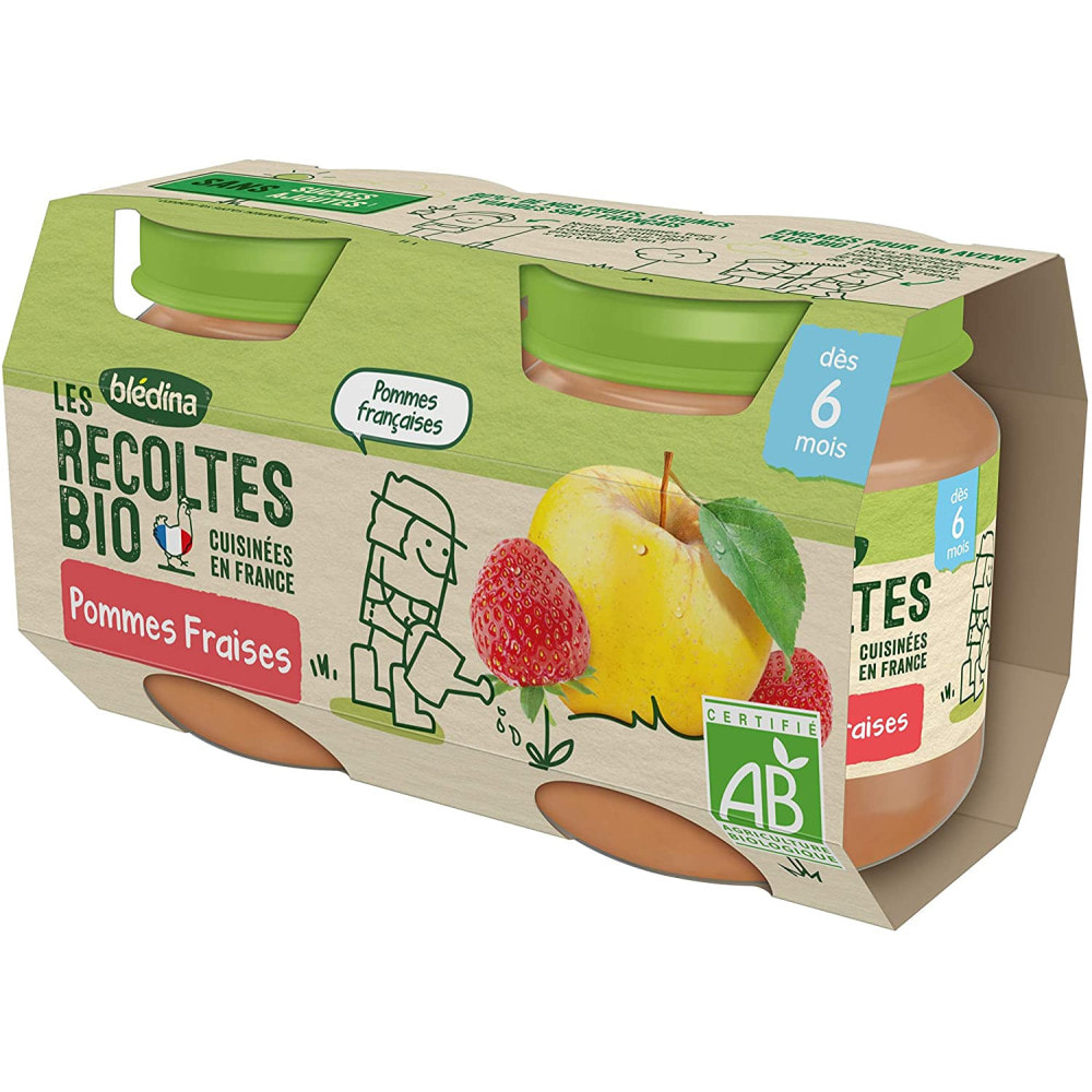 24 Petits Pots Pommes, Fraises 12x(2x130g) - Les Récoltes Bio Dès 6 Mois