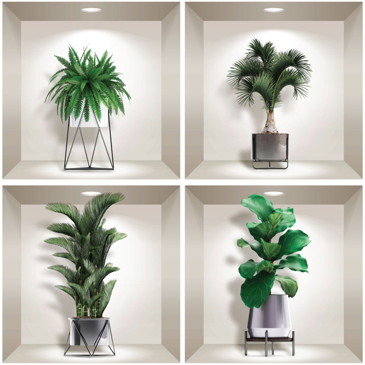 Stickers muraux 3D | Sticker Mural Autocollant effet 3D plantes d'intérieur design - Stickers adhésifs 3D Chambre Salon Trompe l'oeil