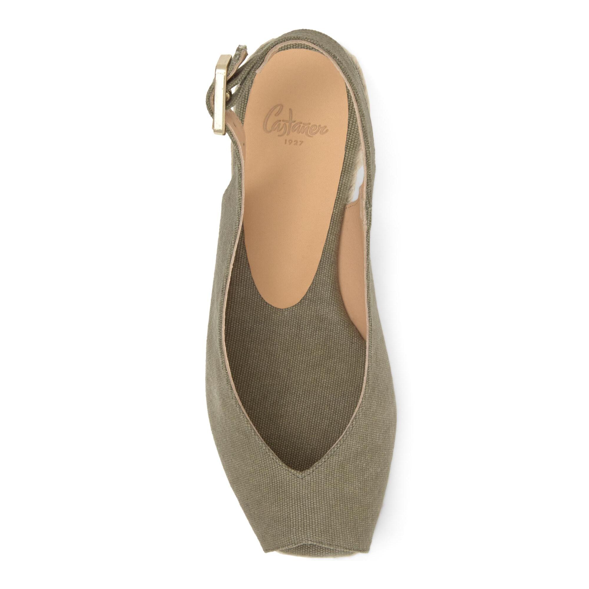 Alpargatas de cuña de mujer destalonadas Diana estilo peep-toe en algodón orgánico lavado