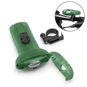 Torcia Moltar per manubrio di bicicletta, con 3 led e 2 posizioni di illuminazione. Modalità d'uso come luce anteriore con gomma regolabile.