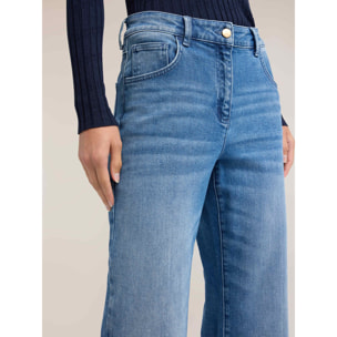 Motivi - Jeans wide leg con pliegue frontal - Azul