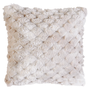 Coussin Imitation Fourrure avec Relief Géométrique - Blanc