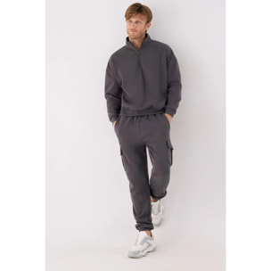 Pantalón deportivo hombre cargo afelpado con cintura ajustable gris marengo