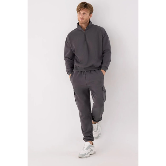 Pantalón deportivo hombre cargo afelpado con cintura ajustable gris marengo