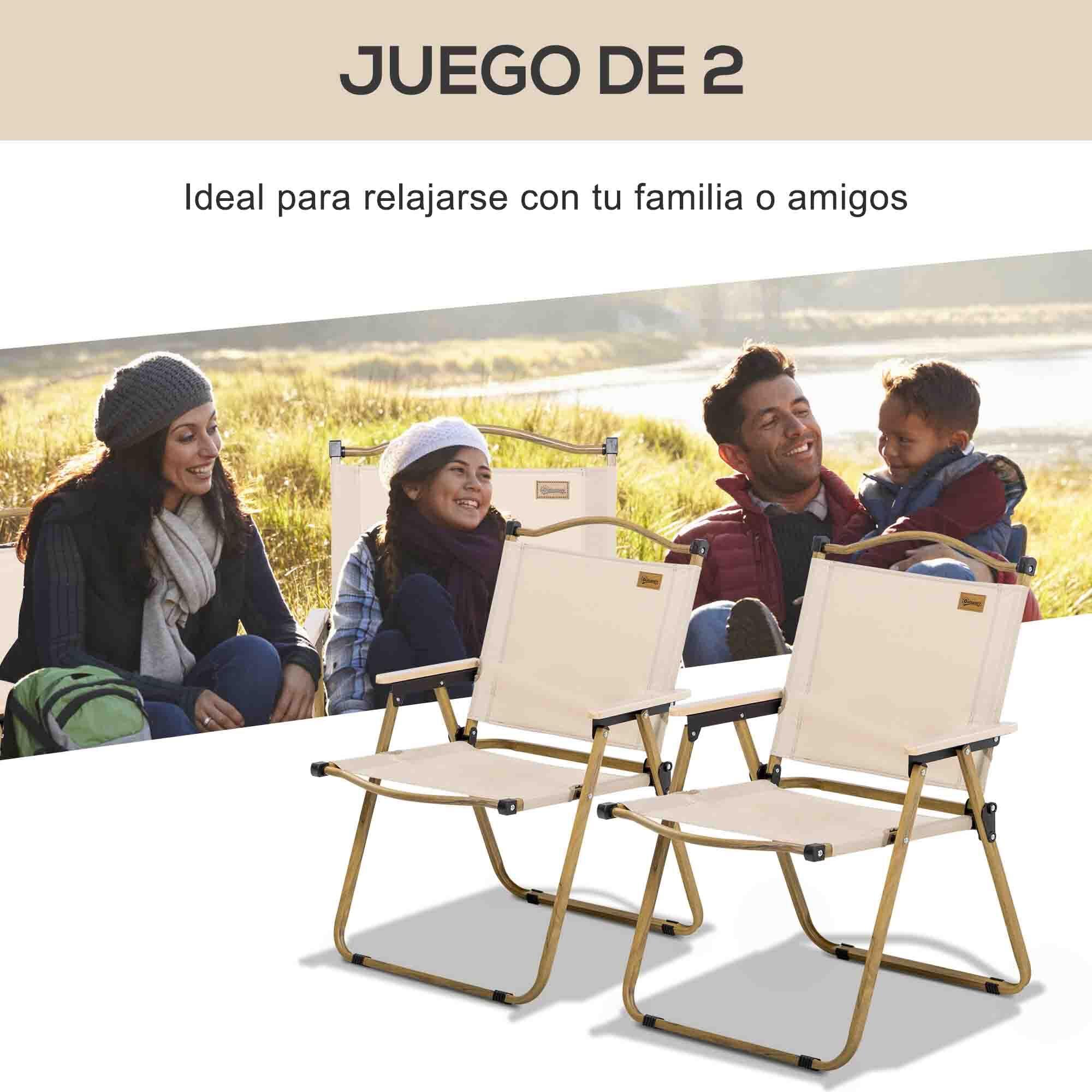 Pack de 2 Sillas Plegable de Camping, Sillas de Camping Portátil con Reposabrazos y Estructura de Acero, Silla para Pesca, Jardín, Terraza, Caqui
