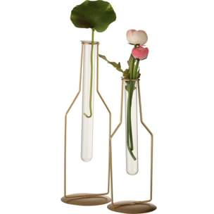 J-Line vase 1 Tube Bouteille - métal/verre - or - large - 2 pcs - 33 cm de hauteur