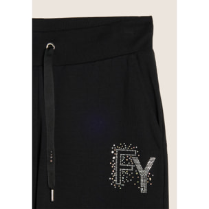 Pantaloni Sportivi con Polsini in Costina e Strass