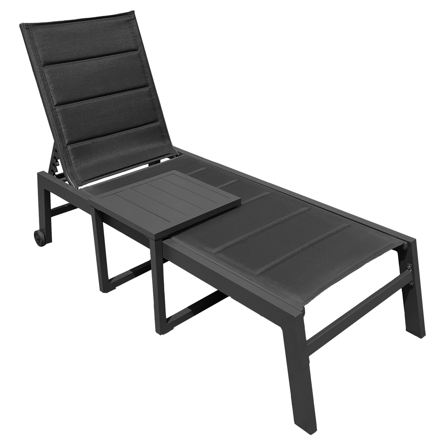 Set bain de soleil et table d'appoint BARBADOS en textilène noir - aluminium gris anthracite