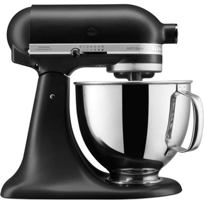 Robot pâtissier KITCHENAID 5KSM125EBM Artisan, Noir, 4,8 L, bol avec poignée, 300 watts