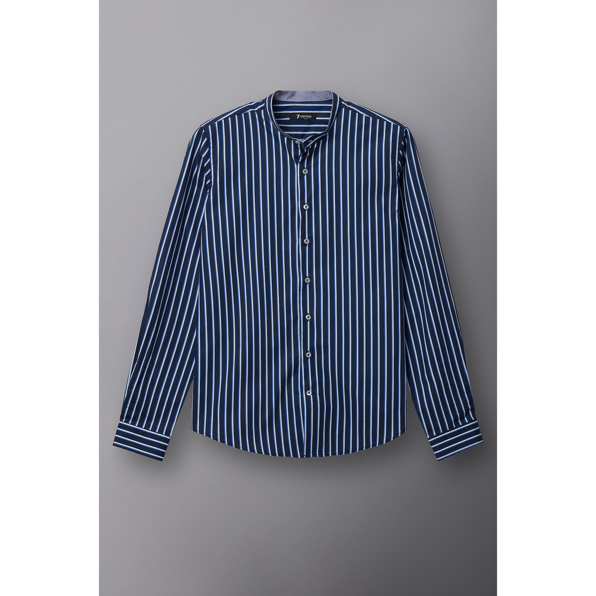 Camicia Uomo Coreano Slim Popeline Riga Larga Blu\Bianco