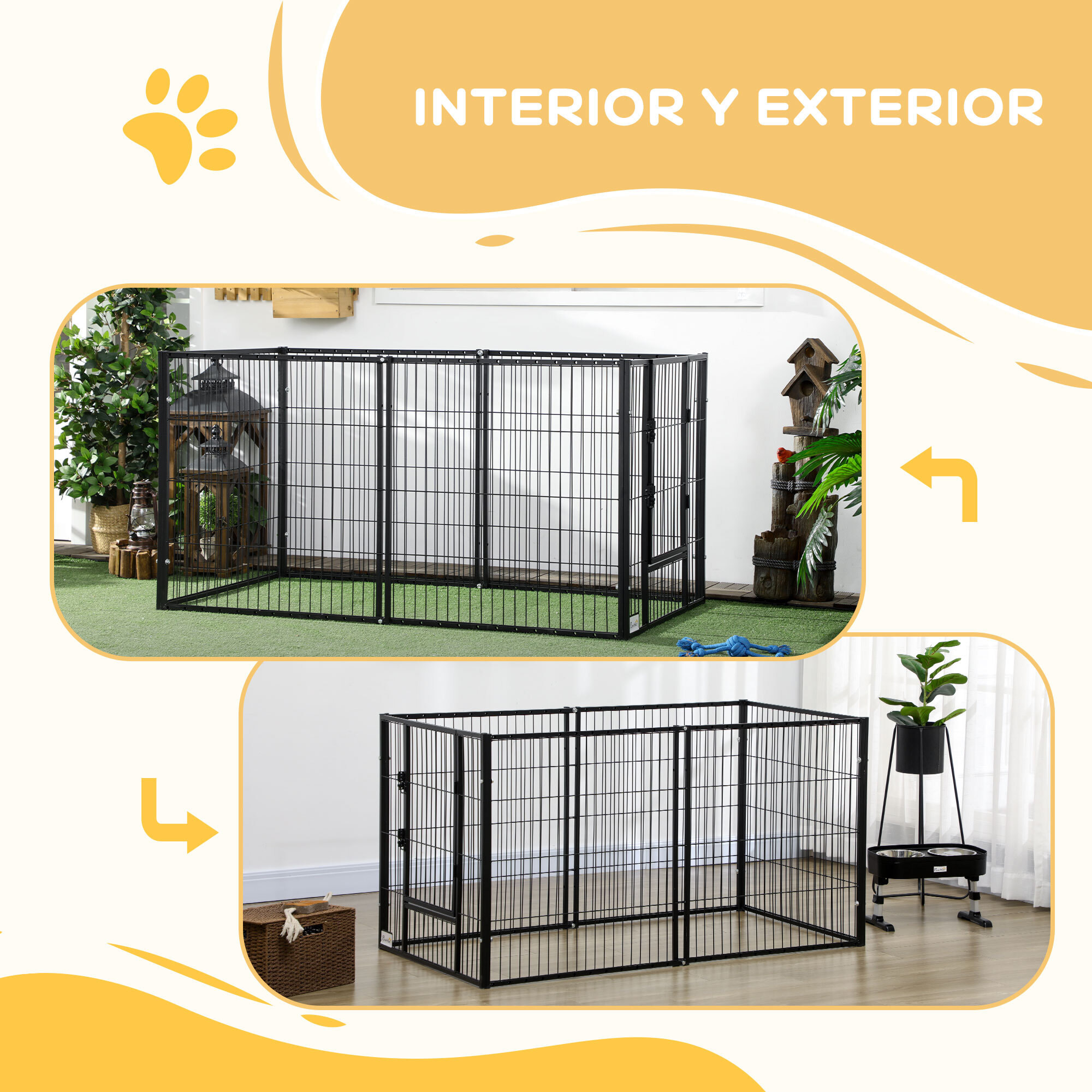 Parque para Perros de 6 Paneles Corralito para Perros Valla Metálica para Mascotas con Ancho Ajustable y Marco de Acero 82,5-150x79x81 cm Negro