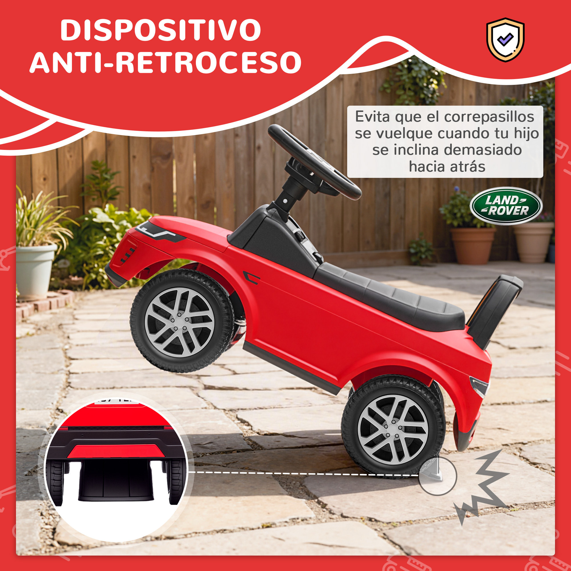 Coche Correpasillos con Licencia de Land Rover, Correpasillos para Niños de 18-36 Meses con Almacenaje, Volante, Bocina, Sonidos de Motor, 65,5x28x42 cm, Rojo