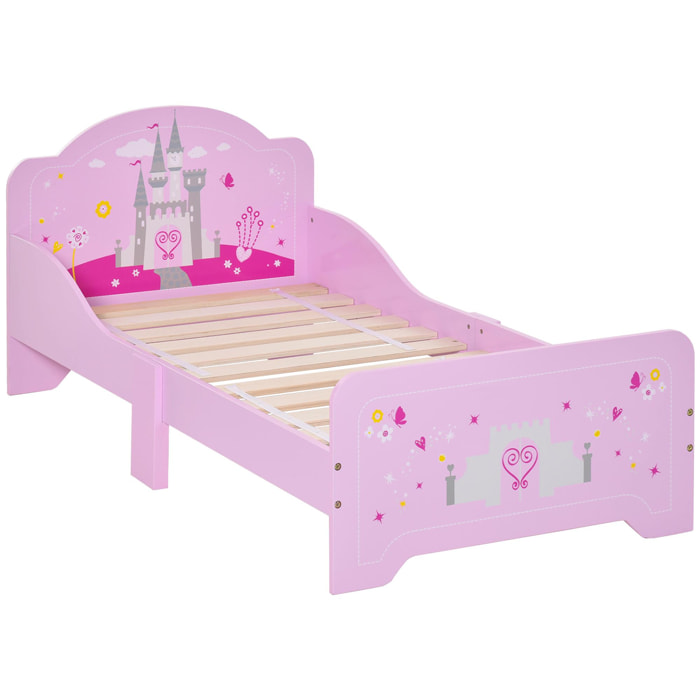 Cama Infantil de Madera para +3 Años con Lateral de Protección 143x73x60cm Rosa