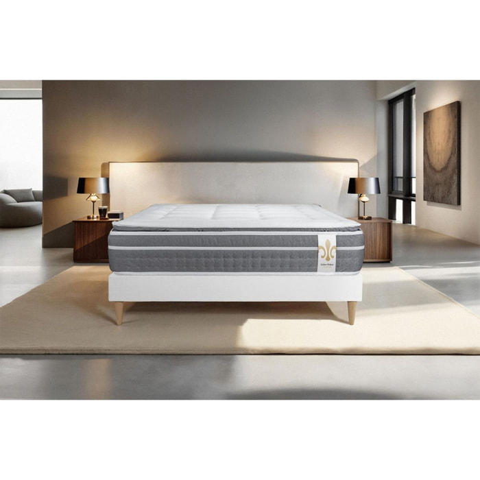Ensemble Matelas Trente PLUS - 30cm - Hybride - Effet nuage avec surmatelas intégré - Sommier kit Blanc
