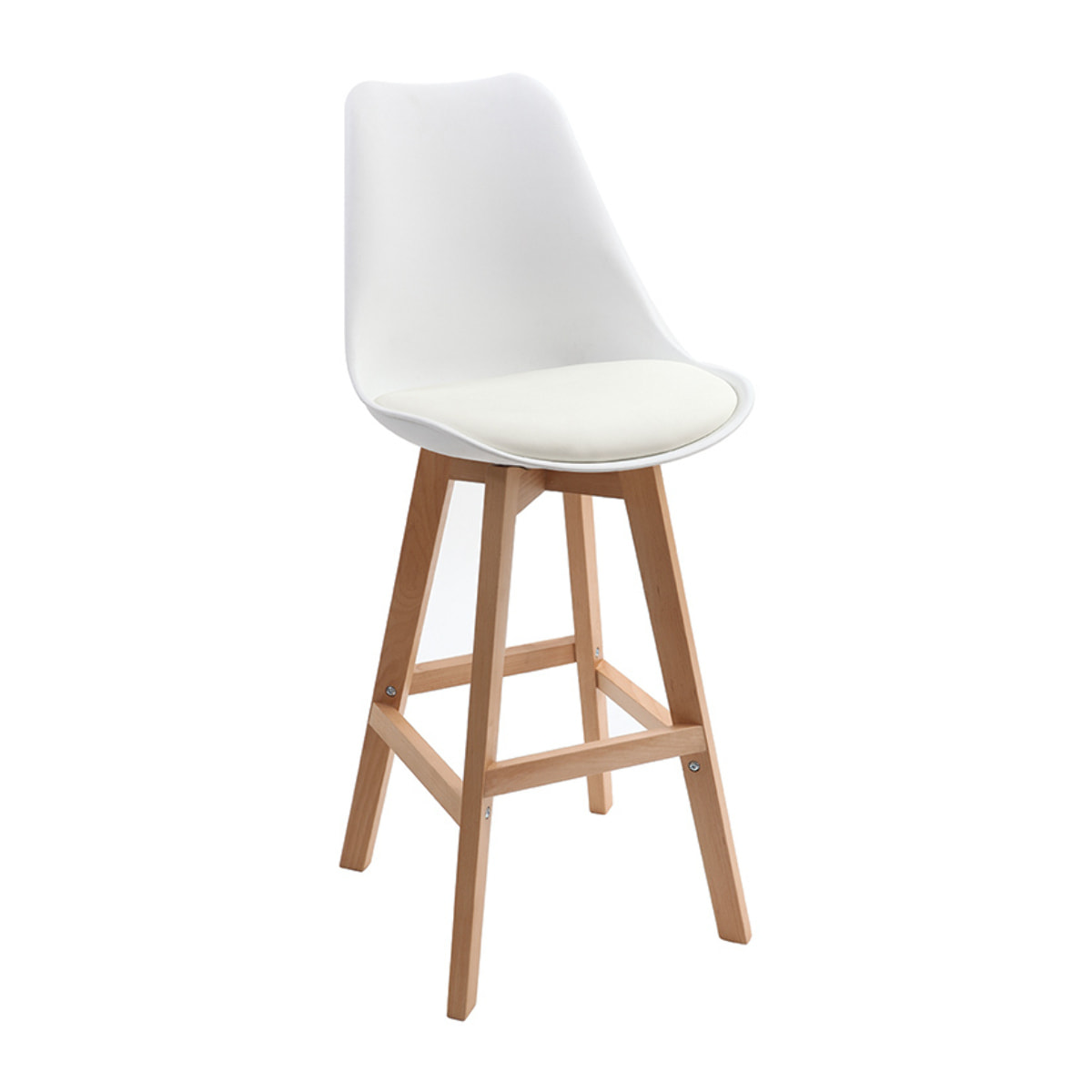 Tabourets de bar design blanc et bois H65.5 cm (lot de 2) PAULINE