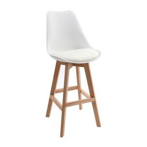 Tabourets de bar design blanc et bois H65.5 cm (lot de 2) PAULINE