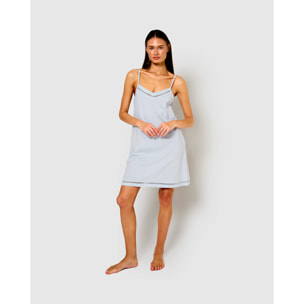 Camisón corto tirantes vainica celeste
