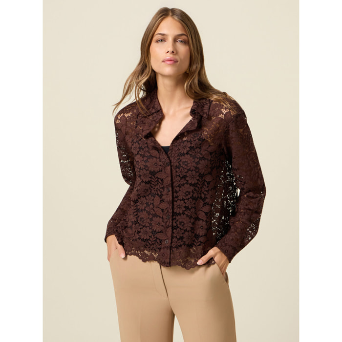 Oltre - Camicia in pizzo - Marrone