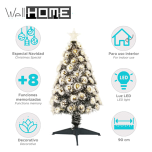 Árbol de navidad de fibra óptica con 95 luces led blanco cálido y 8 funciones de color h.90cm
