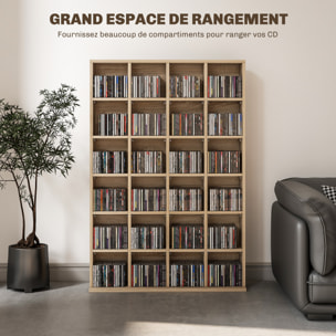 Étagère rangement CD/DVD meuble de rangement pour 480 CDs 24 compartiments réglables en hauteur 89 x 20 x 130 cm naturel