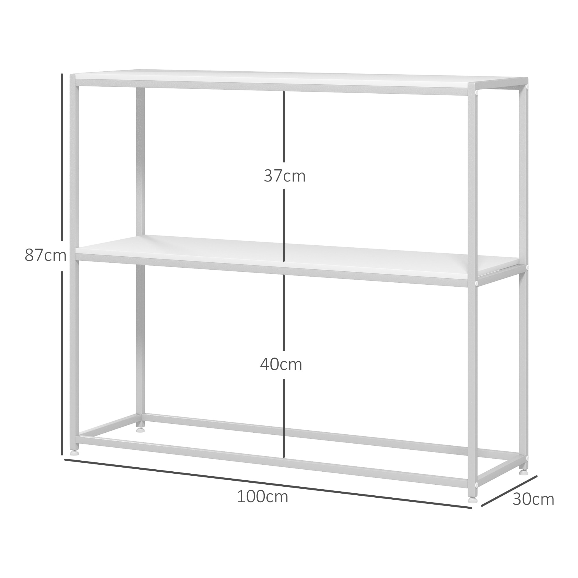 Table console plateau étagère dim. 100L x 30l x 87H cm acier panneaux blanc