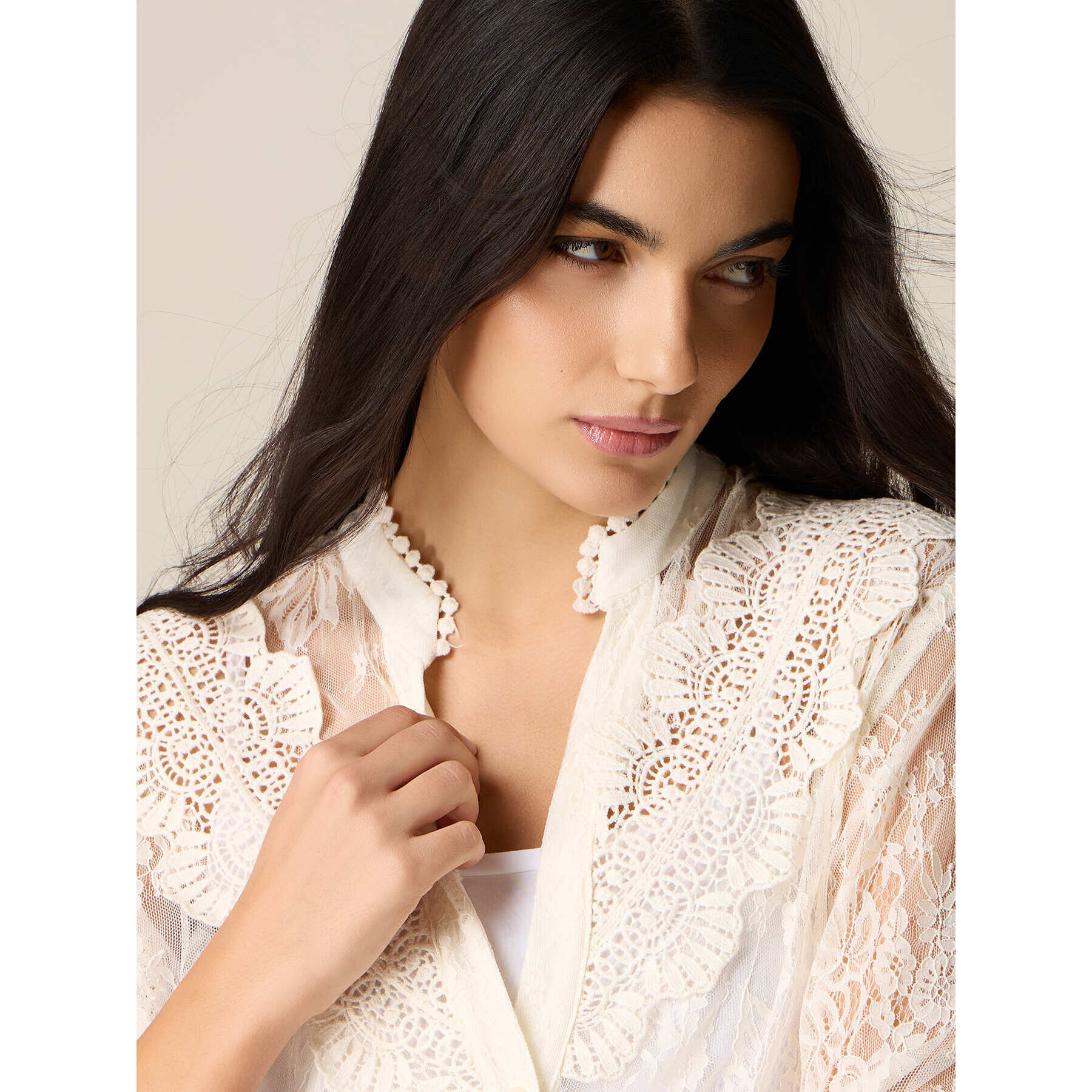 Oltre - Camisa de tul bordado transparente - Blanco