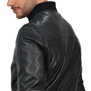 Giubbino in vera pelle di vitello Blu-Slim Fit