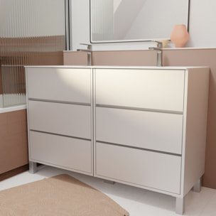 Pack Meuble Salle de Bains 120 cm Laqué Blanc, 6 tiroirs avec Vasque Céramique - XENOS