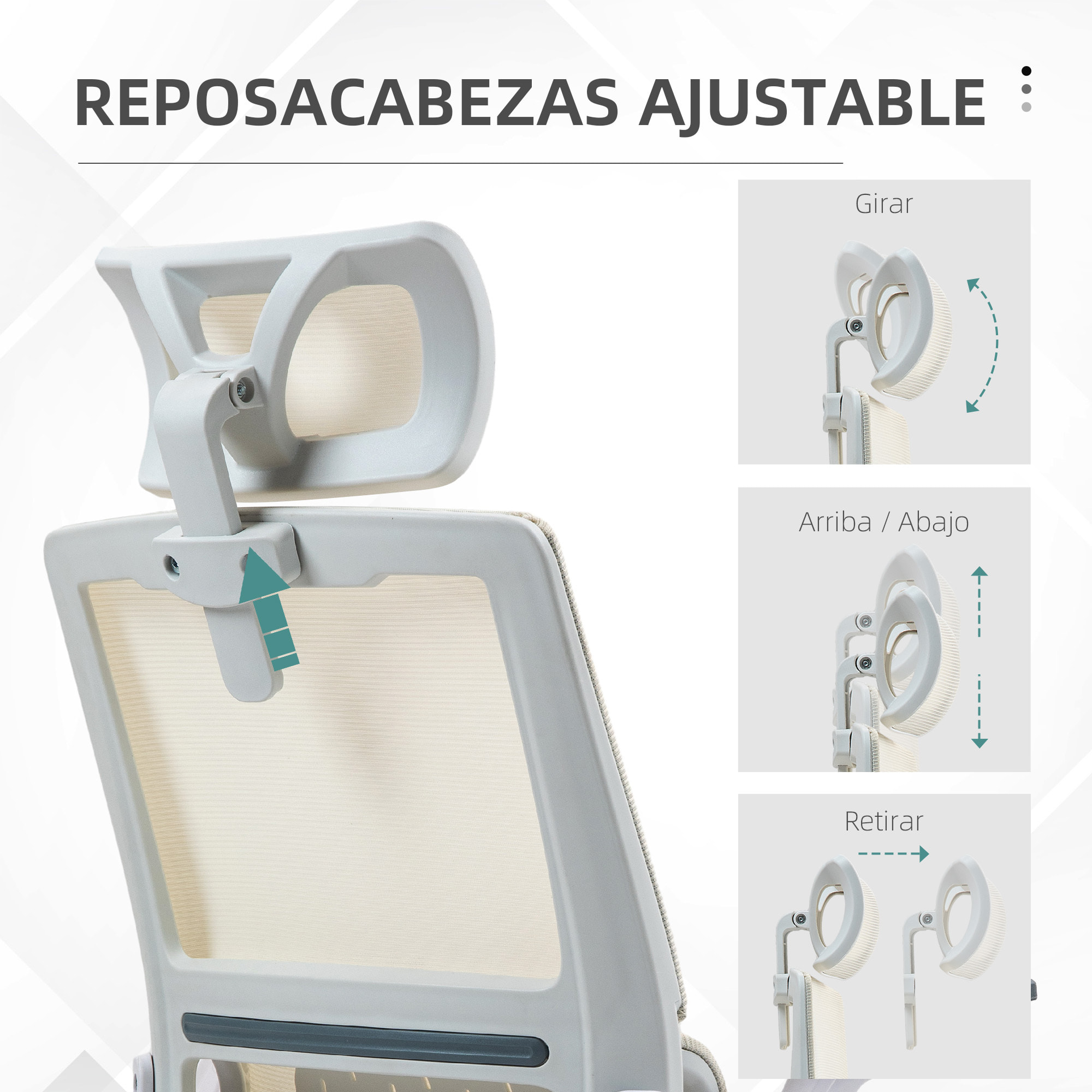 Silla de Oficina de Malla con Función de Basculante Silla de Escritorio Giratoria con Altura Ajustable Reposacabezas Regulable y Reposabrazos Carga 120 kg para Estudio Beige