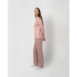 Pigiama lungo in cotone con scollo a V, stile amazon, rosa