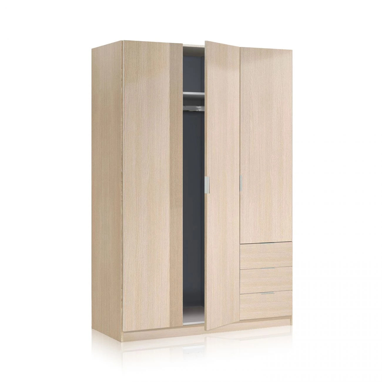 Armario de 3 puertas y 3 cajones en roble 121x180 cm Hexa Roble